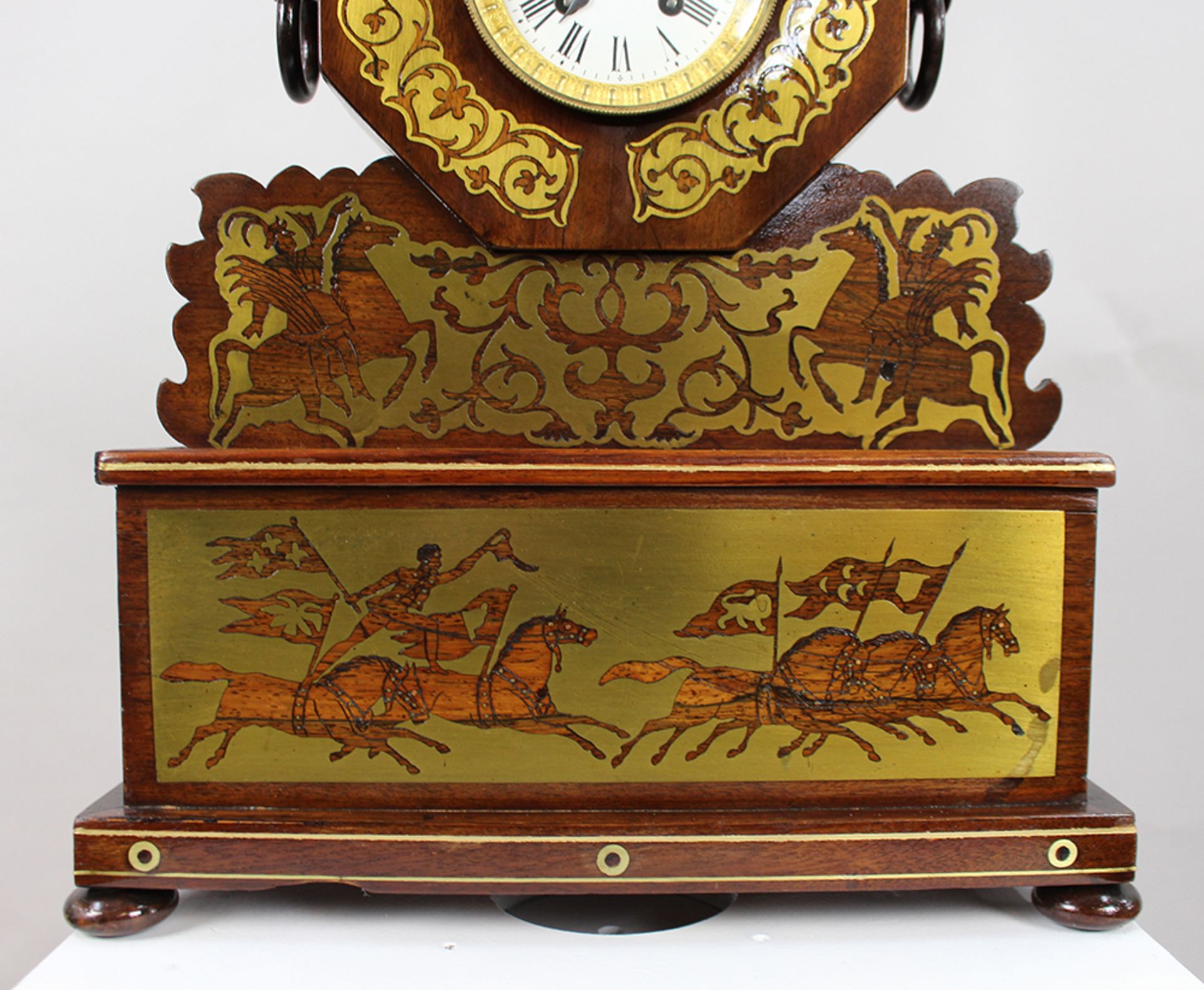 Antique 19th c. Brass Inlaid Mantle Clock - Image 2 of 7