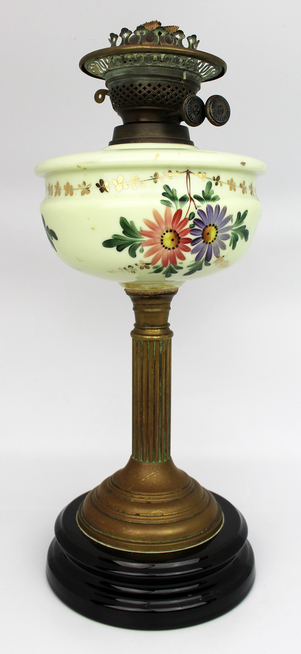 Victorian Oil Lamp with Hand Painted Floral Font