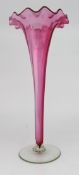 Victorian Cranberry Glass Frilled Top Trumpet Vase