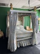 Hand Made White & Gold Painted Carved Wooden Four Poster Bed