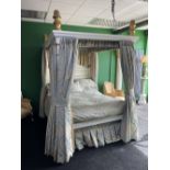 Hand Made White & Gold Painted Carved Wooden Four Poster Bed