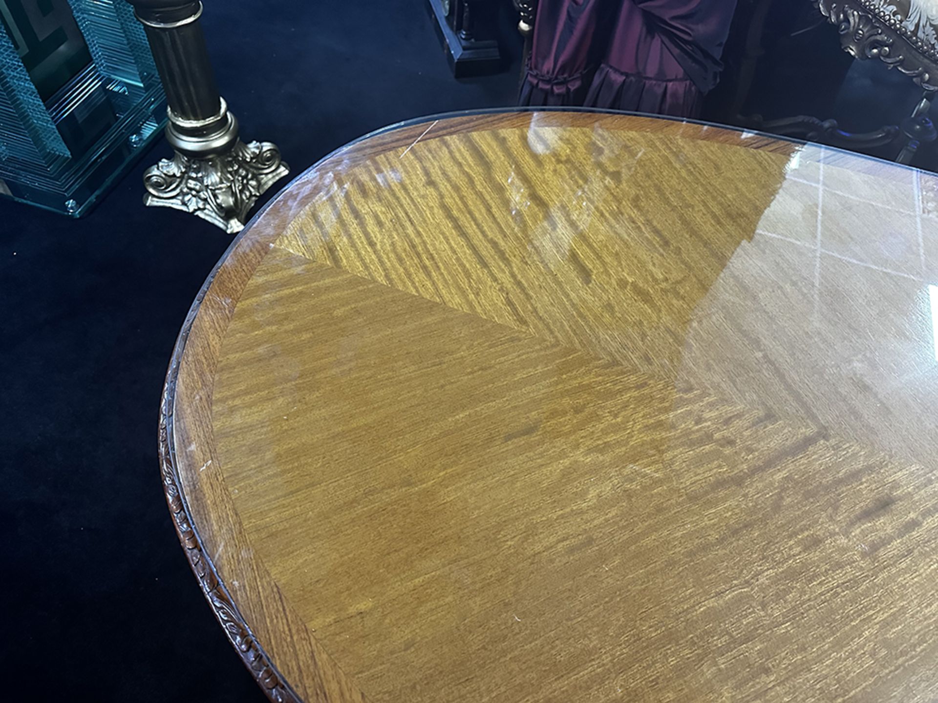 Twin Pedestal Mahogany & Satinwood Oval Dining Table - Image 6 of 6