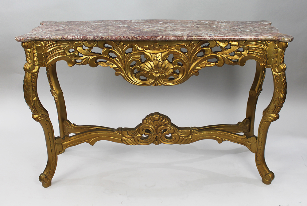 French Style Marble Topped Gilt Console Table - Image 2 of 7