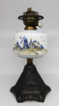 Vintage Oil Lamp with Hand Painted Windmill Font