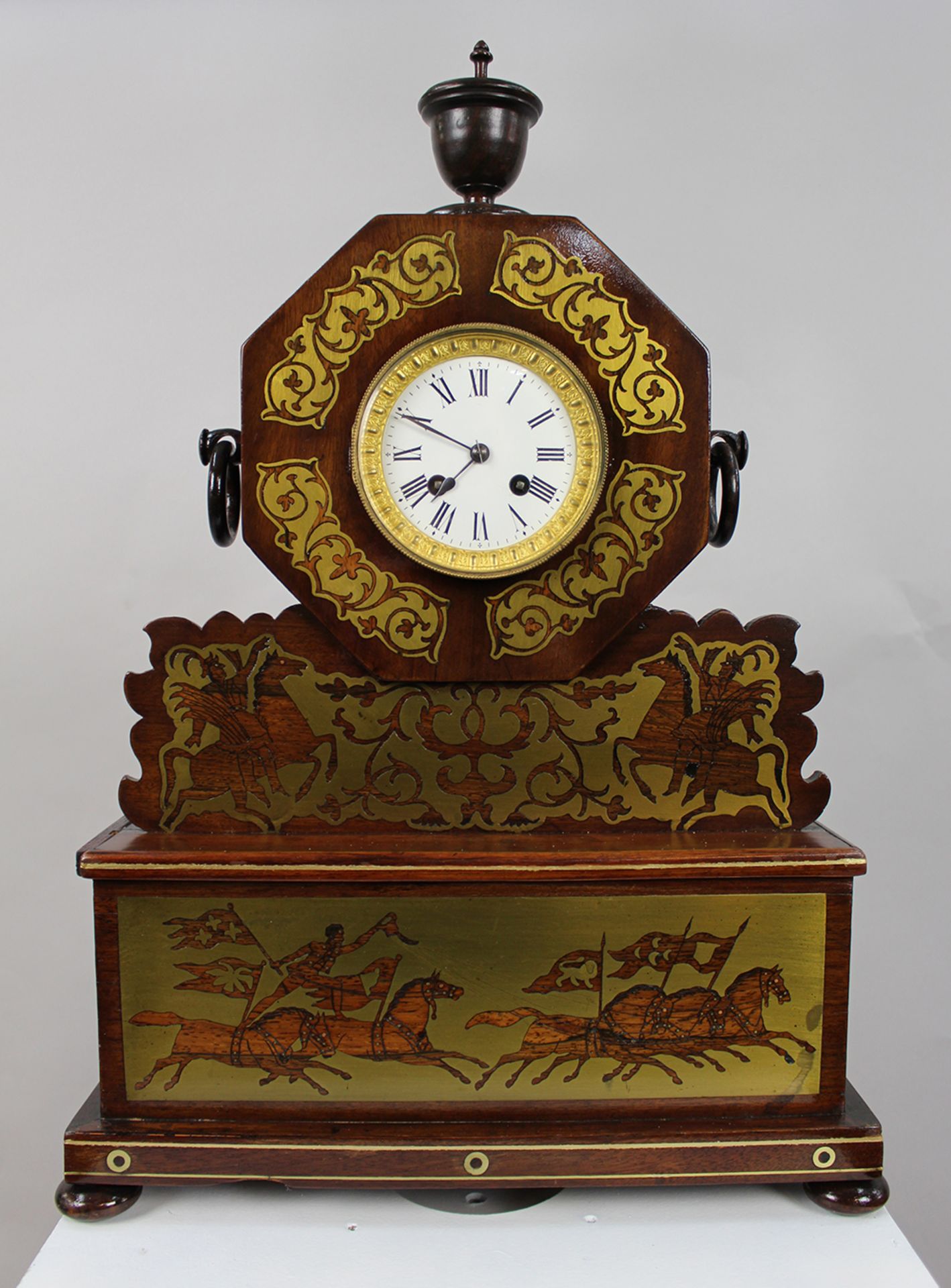 Antique 19th c. Brass Inlaid Mantle Clock