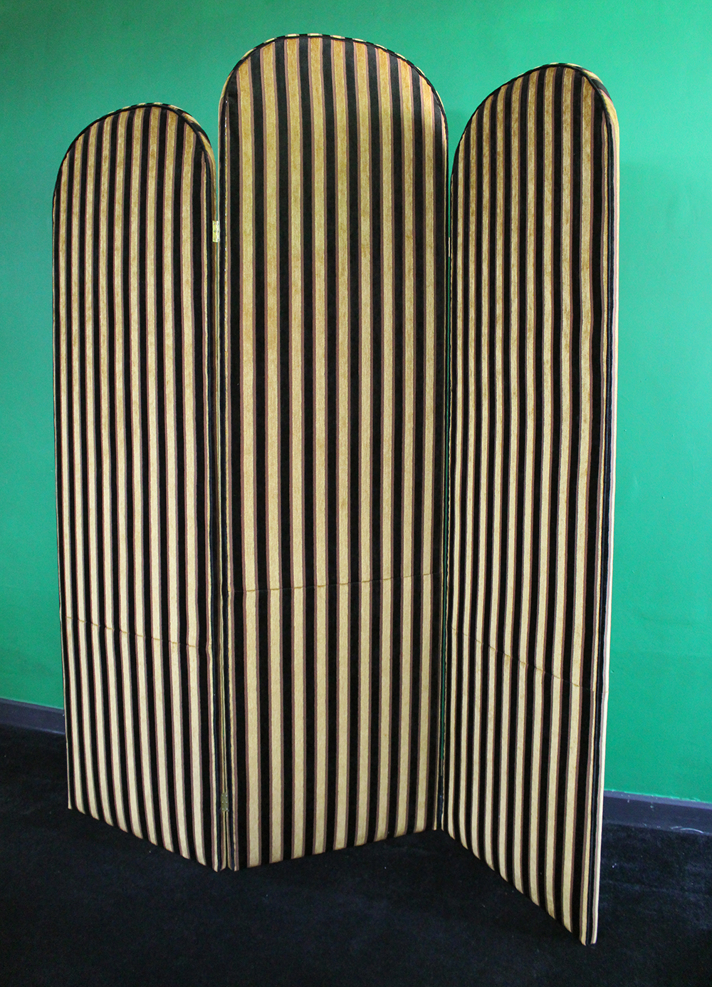 Large Three Fold Gold Striped Upholstered Screen Room Divider