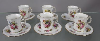 Set of 6 Hammersley “Howard Sprays“ Coffee Cans & Saucers