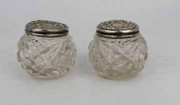 Pair of Cut Glass Silver Topped Pots Birmingham 1907 Henry Hobson