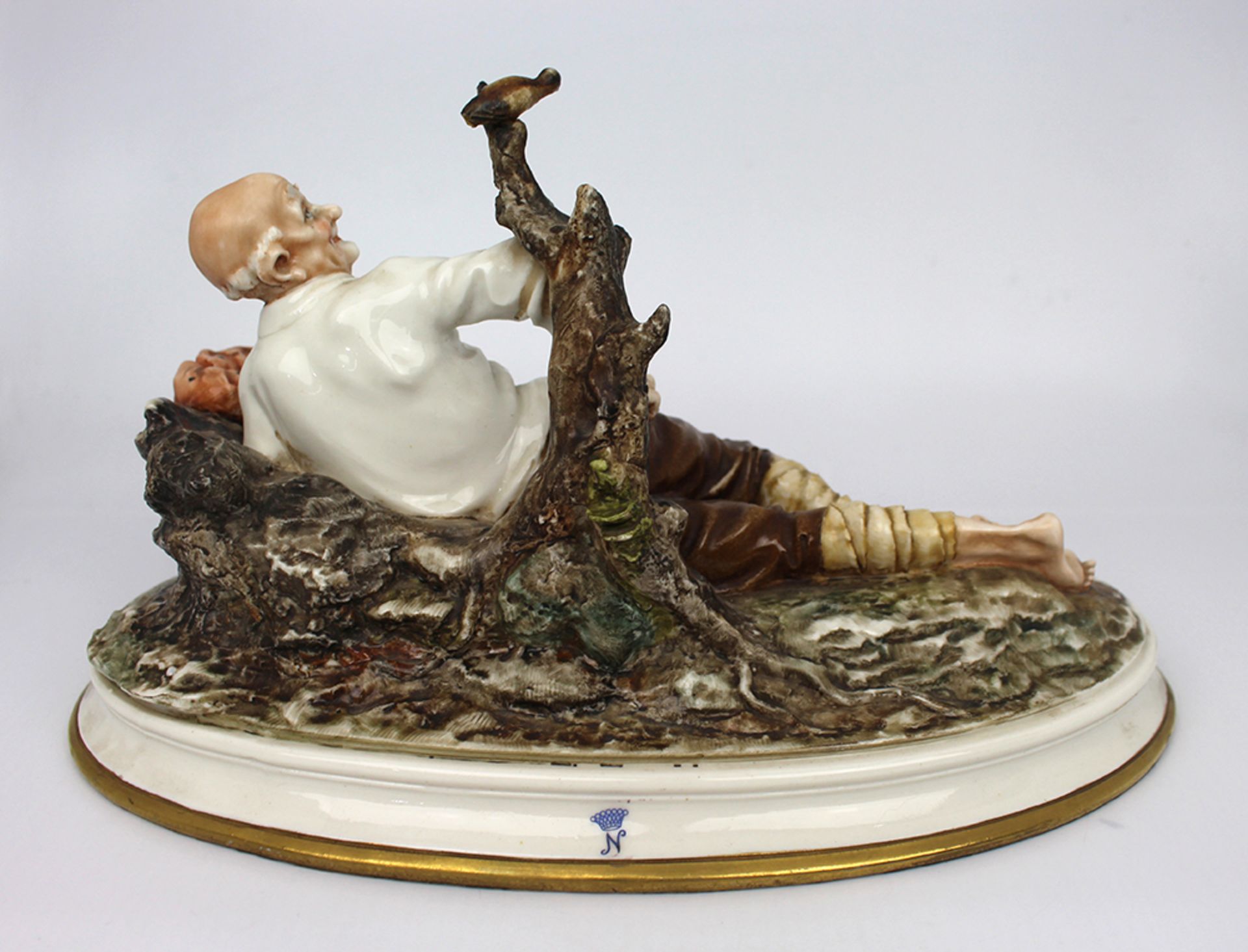 Vintage Capodimonte Sculpture Reclining Old Man & Bird - Image 3 of 5