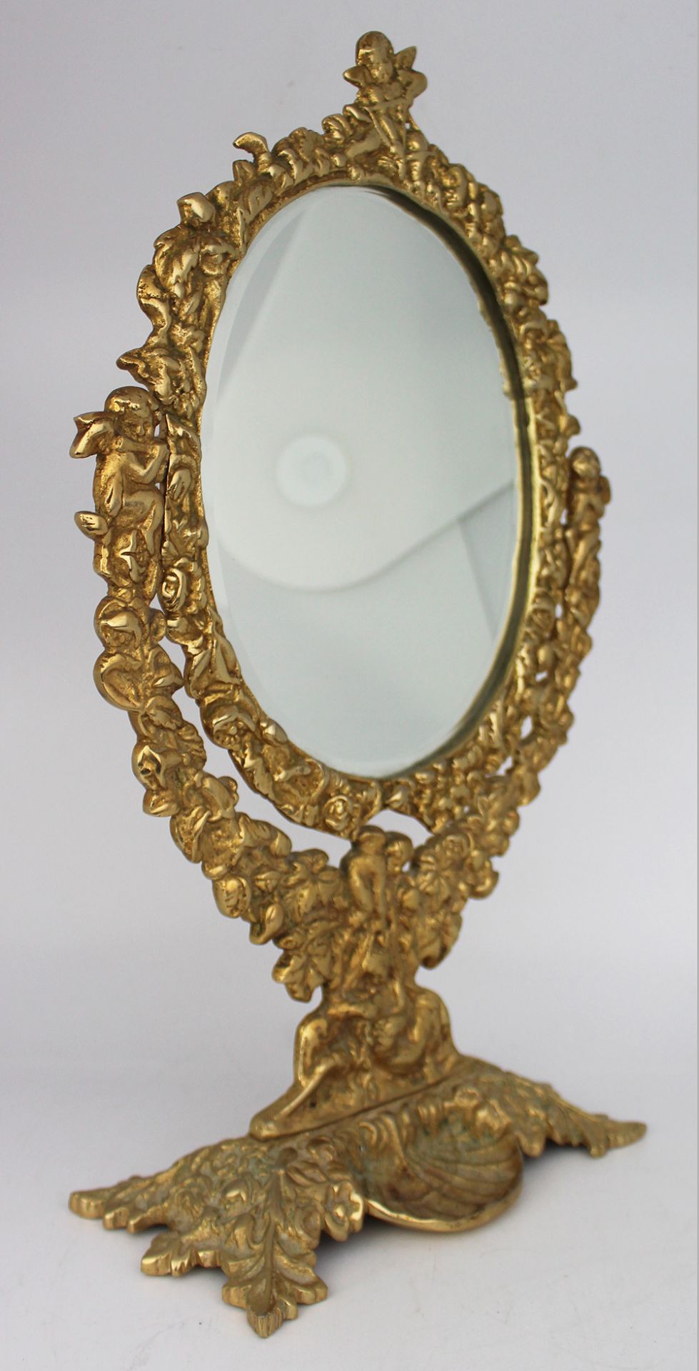 Ornate Vintage Brass Cherub Vanity Table Mirror - Image 2 of 6