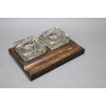 Edwardian English Oak & Glass Inkwell