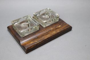 Edwardian English Oak & Glass Inkwell