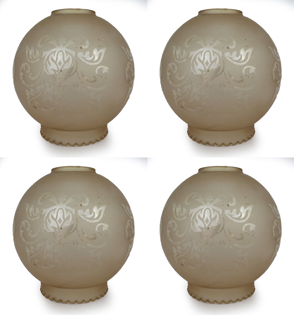 4 x Acid Etched Globular Glass Lampshades