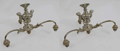 Pair of Vintage Silver Metal Cherub Three Light Chandelier