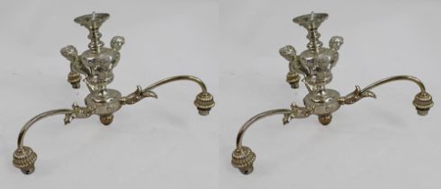 Pair of Vintage Silver Metal Cherub Three Light Chandelier