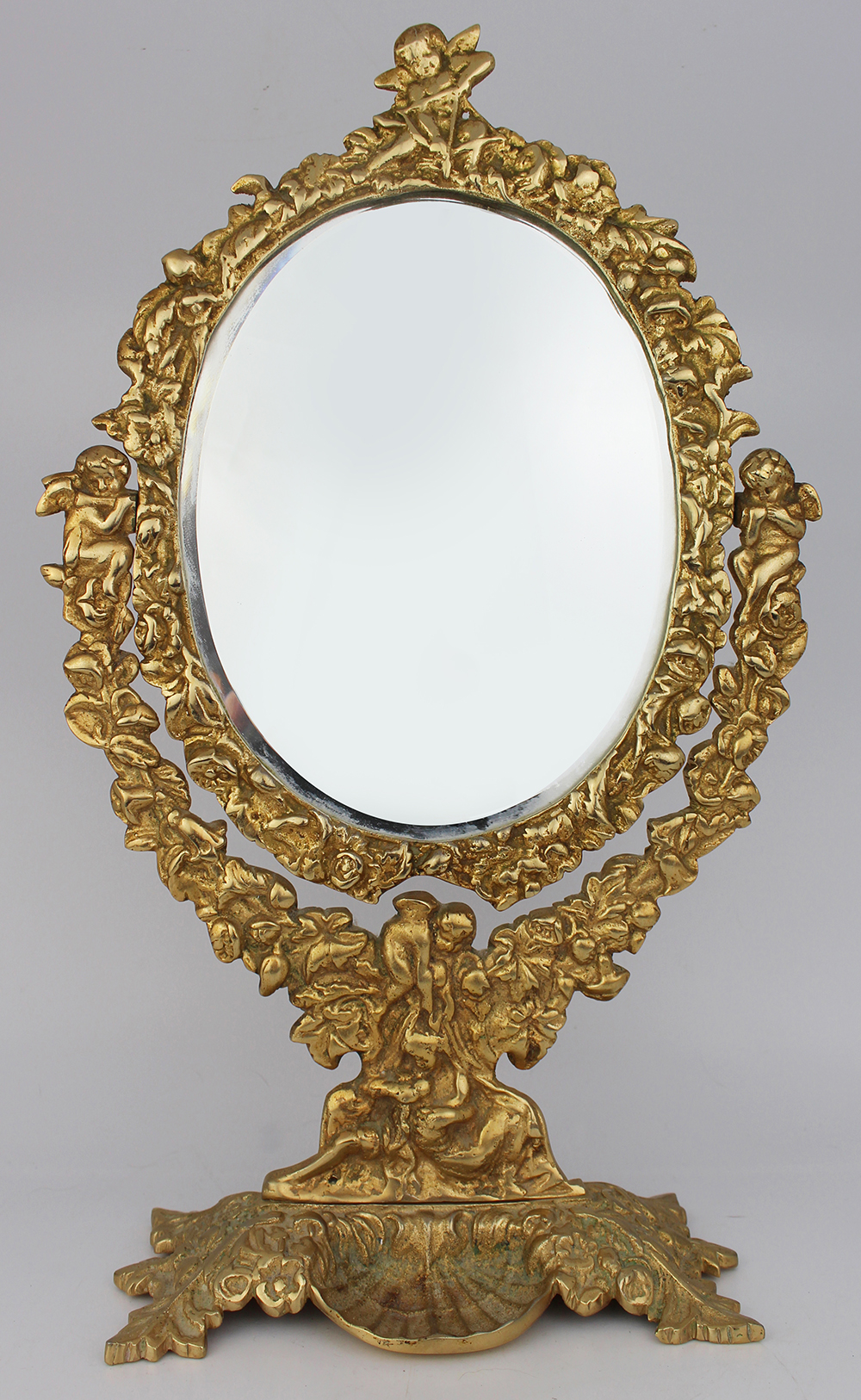 Ornate Vintage Brass Cherub Vanity Table Mirror