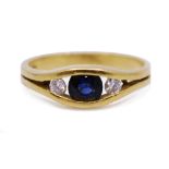 Three Stone Sapphire & Diamond 18ct Gold Ring