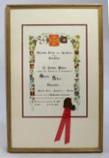 French Chevalier Certifcate Impressed Wax Seal Framed