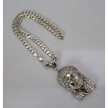 Solid Silver Jesus Pendant on Cuban Link Chain
