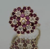 Vintage Ruby & Diamond 9ct Gold Cluster Ring