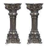 Pair of Ornate Silvered Column Pedestal Stand