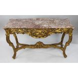 French Style Marble Topped Gilt Console Table