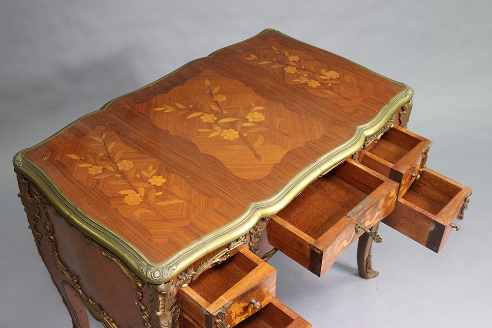 Louis XV style Marquetry Inlaid Brass Bound Desk - Image 3 of 4