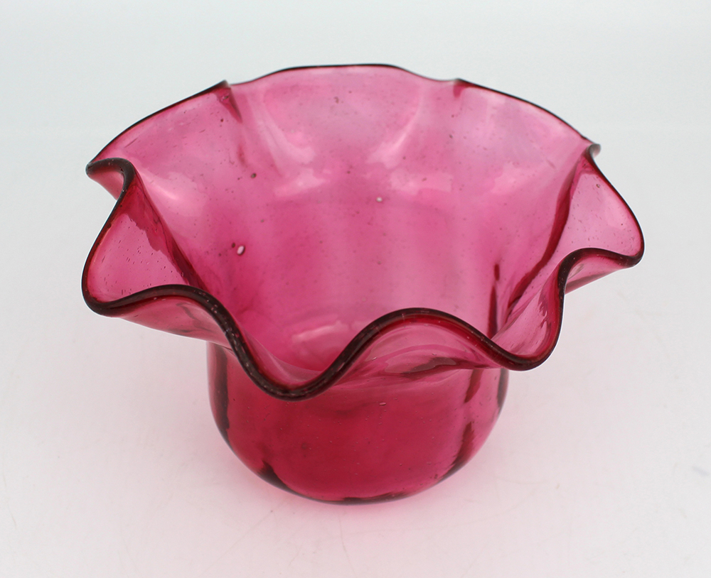 Antique Ruffled Edged Cranberry Glass Vase - Image 2 of 3