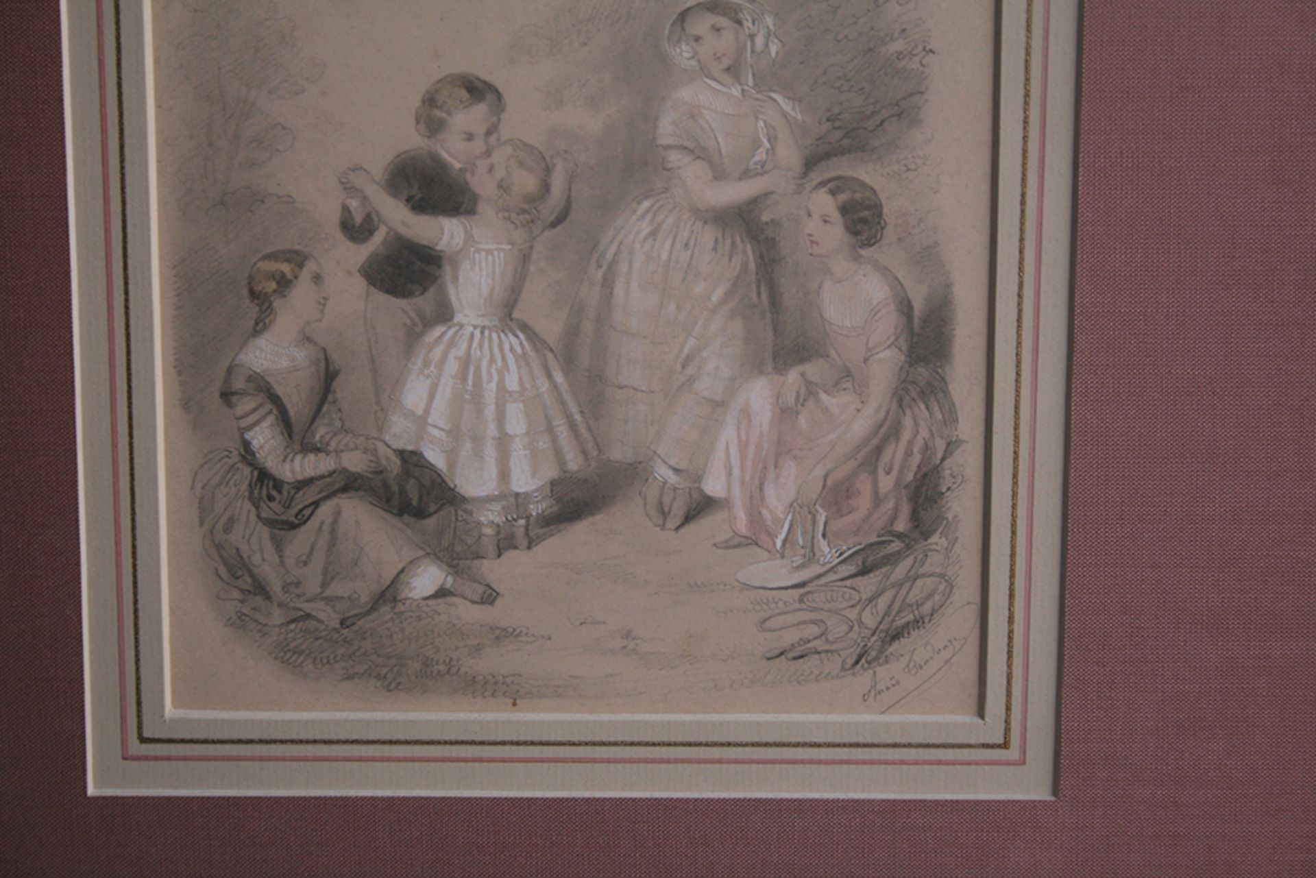 Anais Toudouze (French, 1822-99) Drawing 'A Kissing Game' - Image 4 of 11