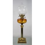 Victorian Brass Oil Lamp with Amber Font