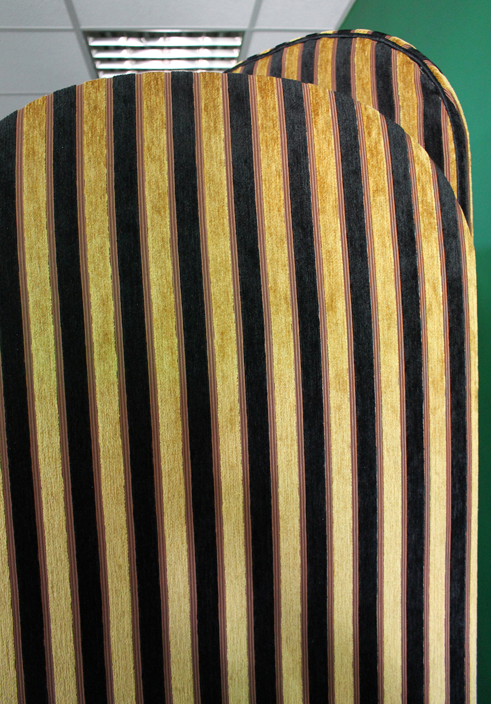 Large Three Fold Gold Striped Upholstered Screen Room Divider - Image 6 of 8