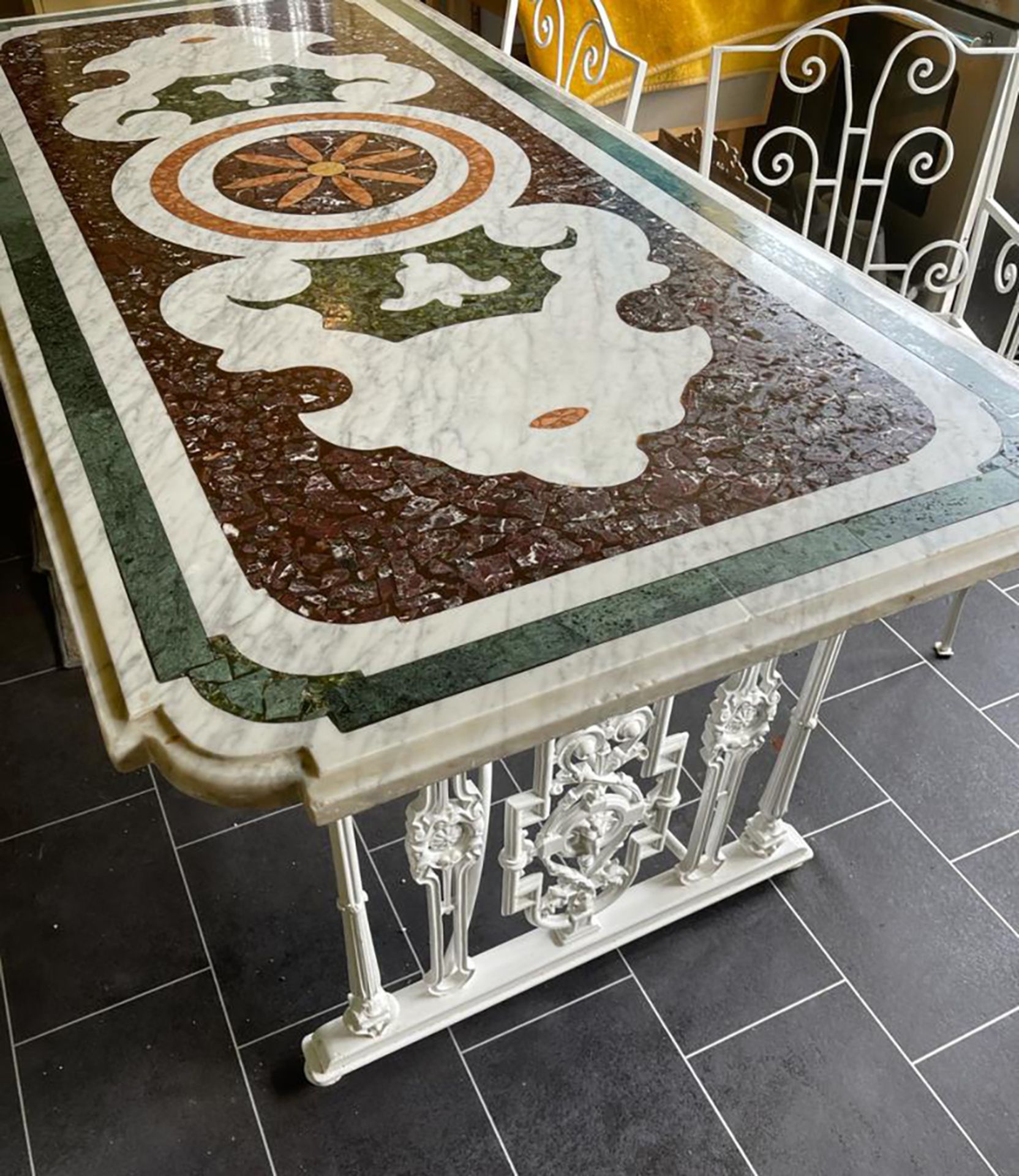 Italian Pietra Dura Marble Centre Table & 6 Chairs - Image 2 of 13