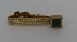 Vintage Gold Plated Jade Tie Clip