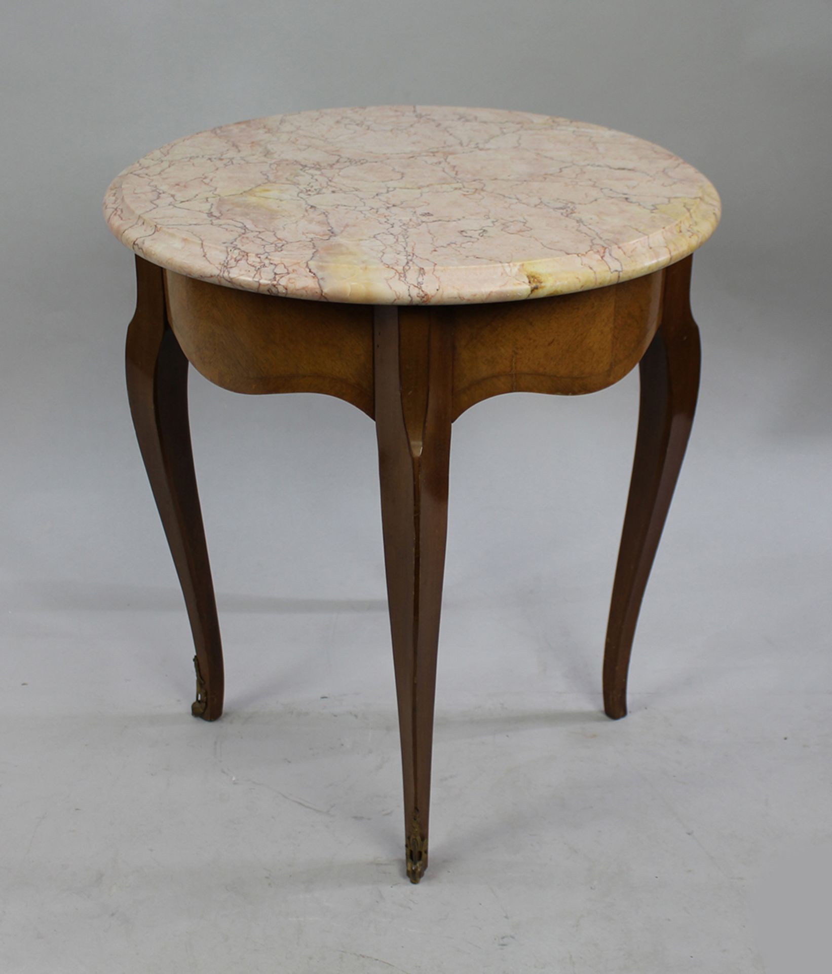 Circular Pink Marble Topped Satinwood Table - Image 5 of 6