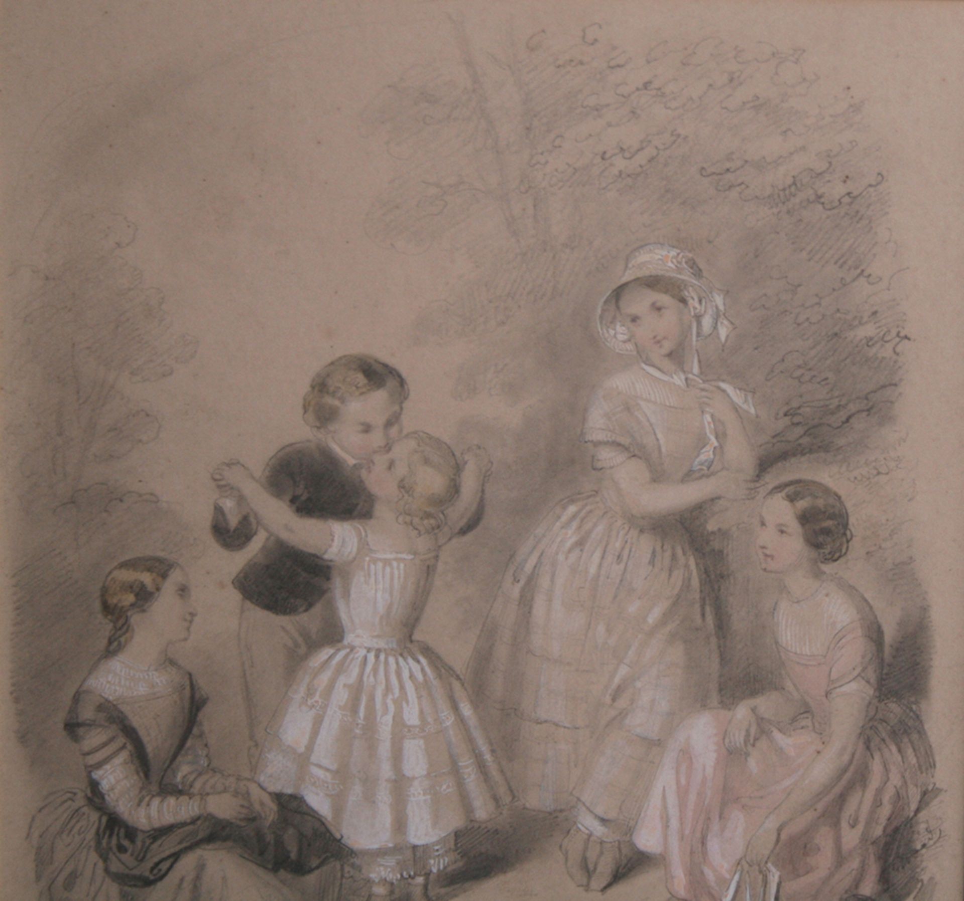 Anais Toudouze (French, 1822-99) Drawing 'A Kissing Game' - Image 3 of 11