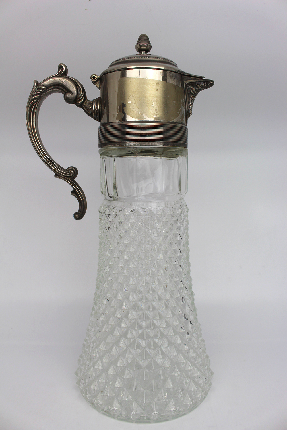 Large Silver Plated Pressed Crystal Claret Jug - Image 3 of 4