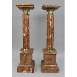 Pair of Rouge Marble Column Pedestals