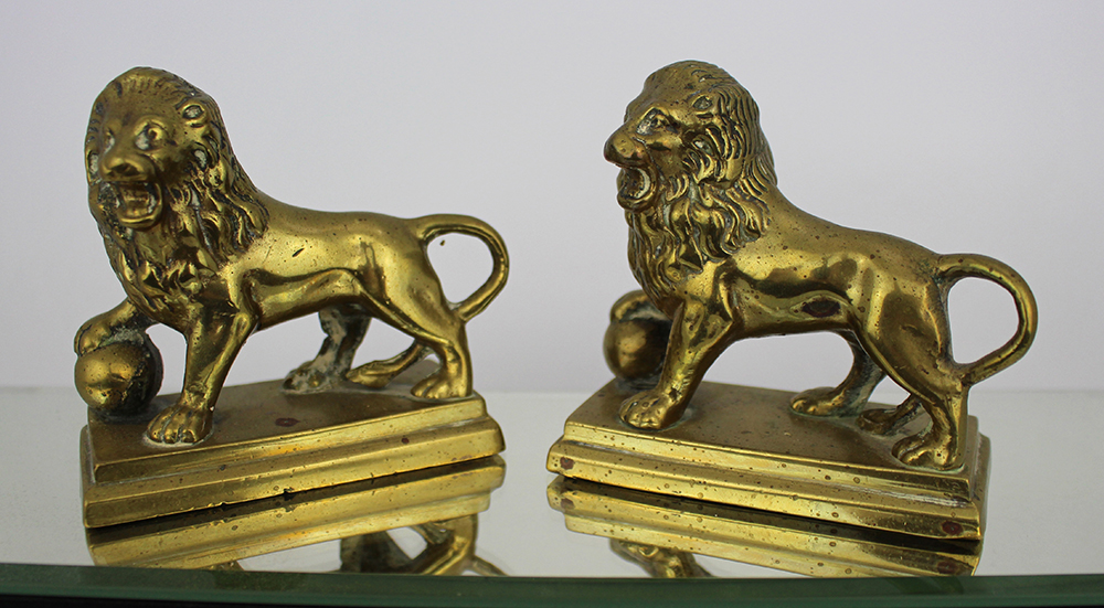 Pair of Vintage Bronze Lion Paperweights