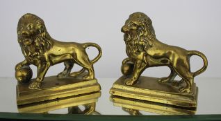 Pair of Vintage Bronze Lion Paperweights