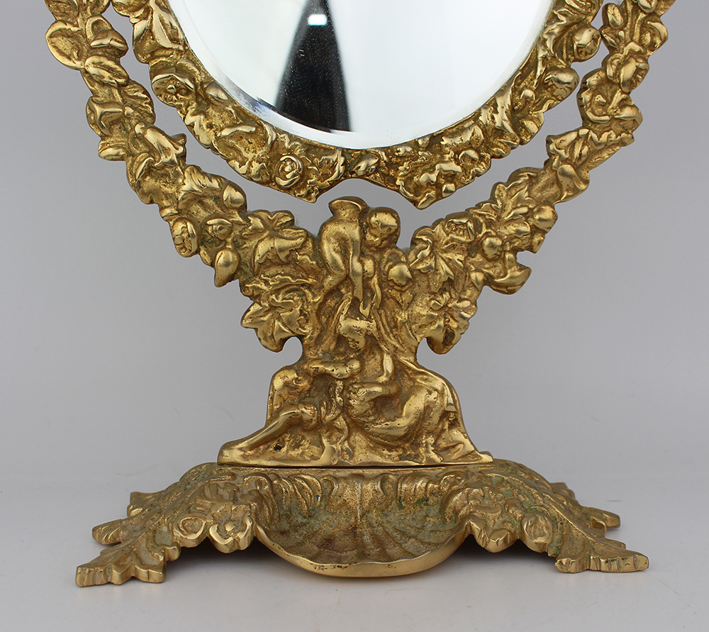 Ornate Vintage Brass Cherub Vanity Table Mirror - Image 4 of 6