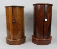 Pair of Victorian Marble Topped Cylindrical Mahogany Pot Cupboards