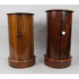 Pair of Victorian Marble Topped Cylindrical Mahogany Pot Cupboards