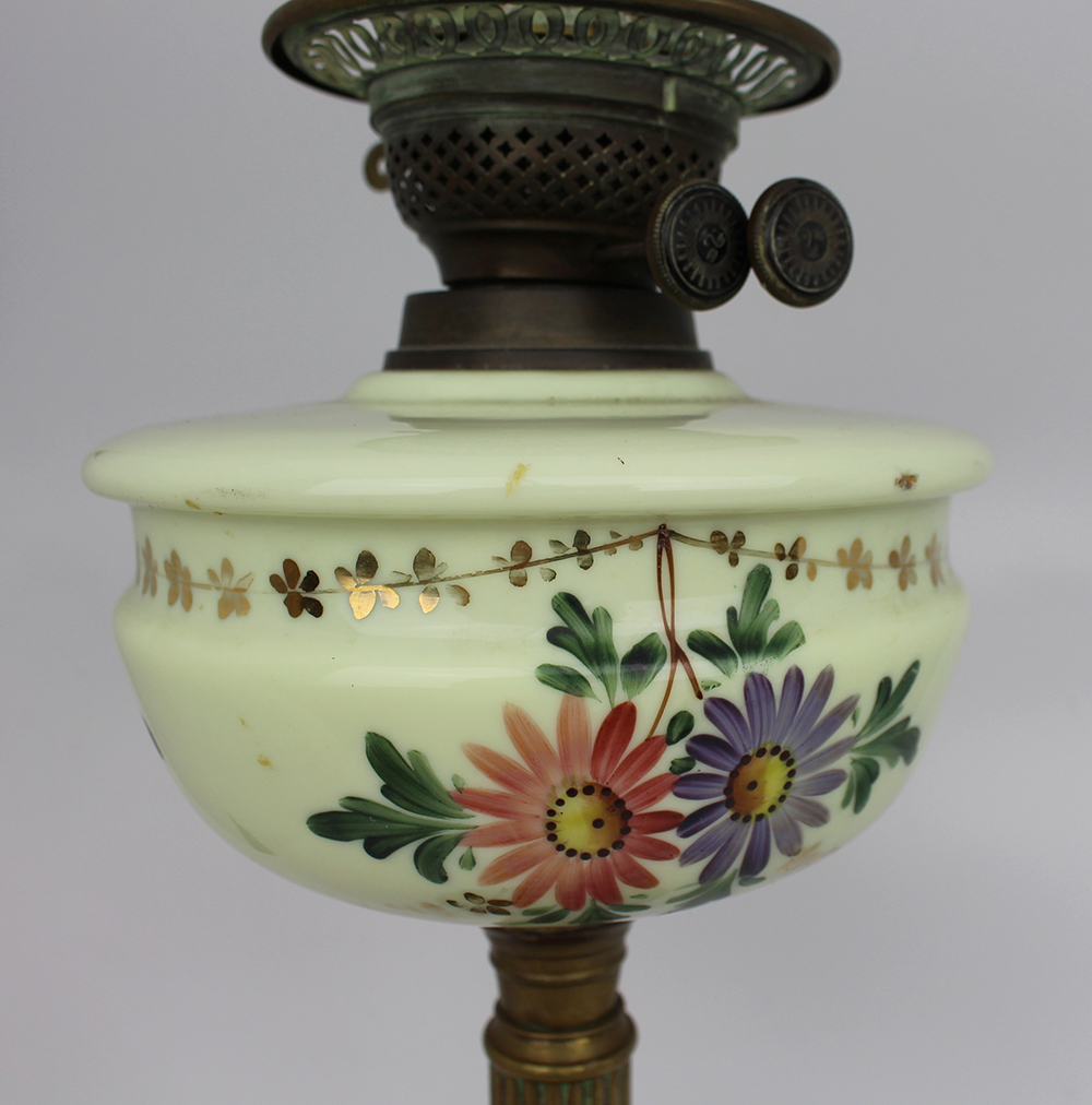 Victorian Oil Lamp with Hand Painted Floral Font - Image 2 of 6