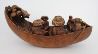 Antique Chinese Carved Rootwood Sculpture of a Boat