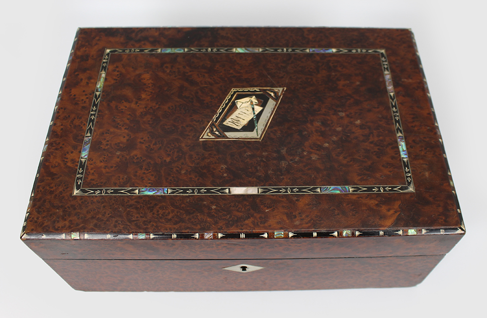 Regency Amboyna Silver Ebony & Abalone Inlaid Writing Box - Image 3 of 10
