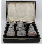 Cased John Walsh Crystal & Silver Cruet Set 1925