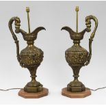 Pair of Large 19th c. Brass Ewer Table Lamps