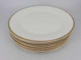 Set of 10 Royal Doulton Gold Concord Dinner Plates