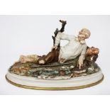 Vintage Capodimonte Sculpture Reclining Old Man & Bird