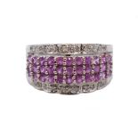 Pink Sapphire & Diamond 18ct White Gold Band Ring